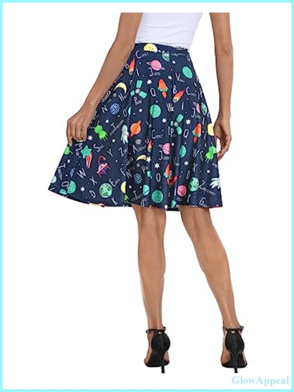 Women's High Waist A-Line Skater Midi Skirt Stretchy Knockaround - Picture 5 of 6